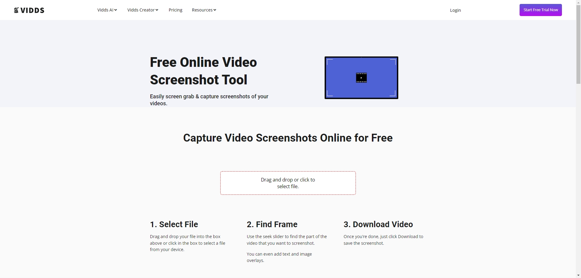 Vidds Бесплатный онлайн-инструмент для создания скриншотов видео