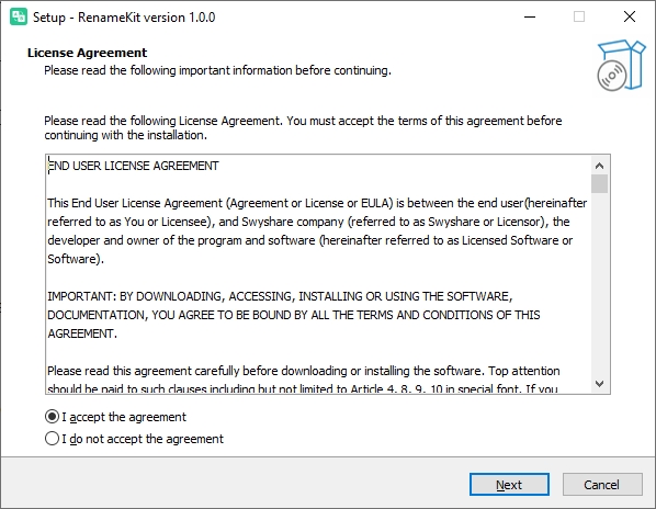 accept renamekit agreement