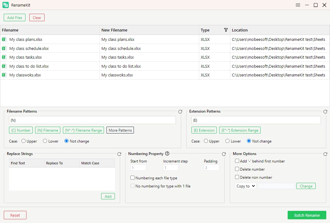 aggiungi file Excel a renamekit