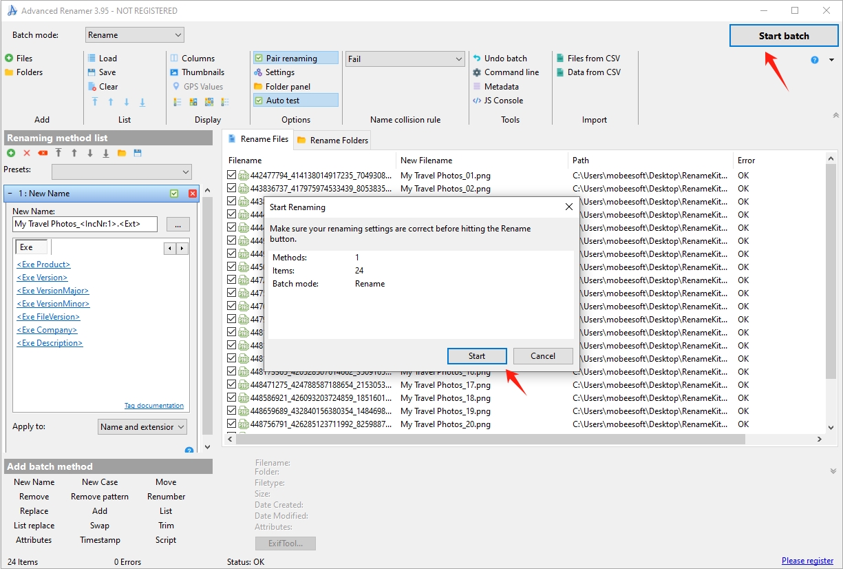 advanced renamer start batch
