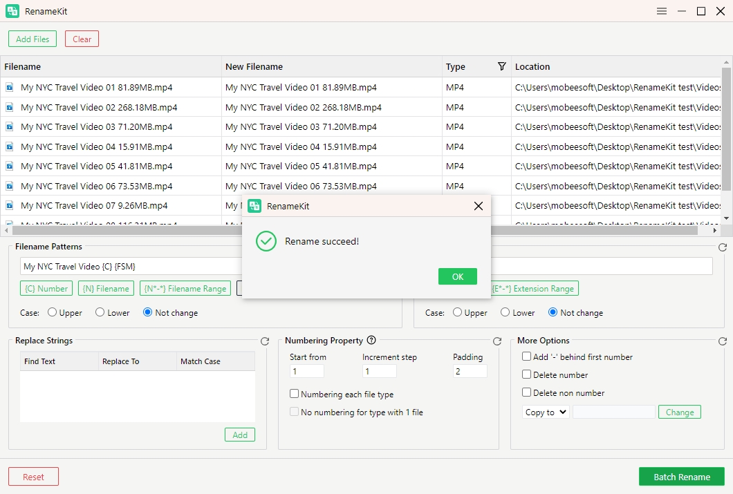 rinominare in batch i file video