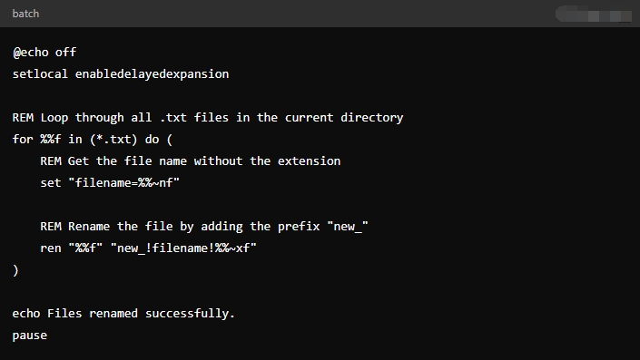 batch script rename files