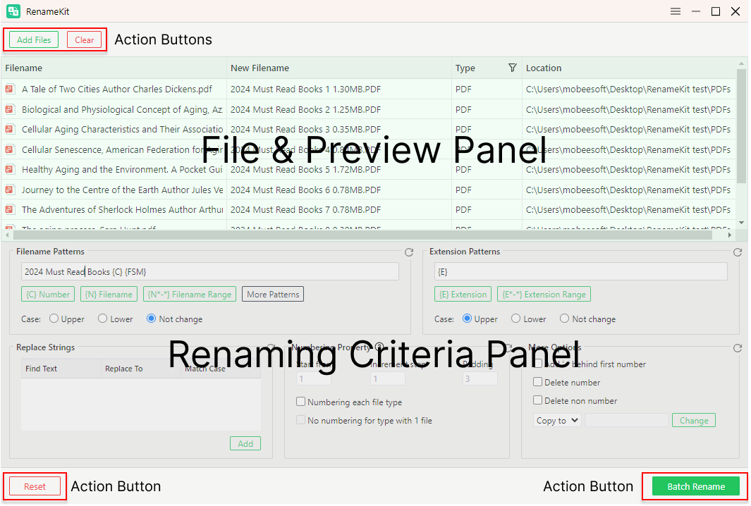 interface du kit de renommage